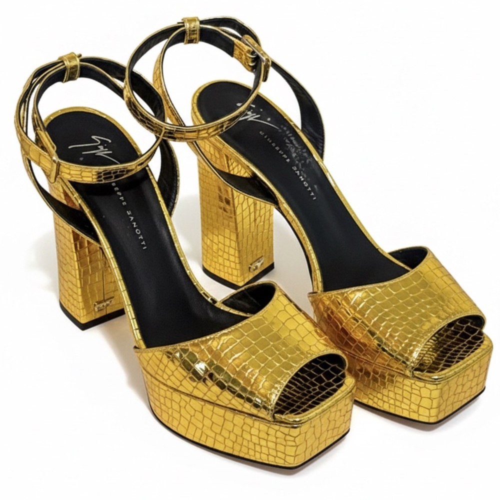 Giuseppe Zanotti Shiny Gold Croc-Embossed Platforms
